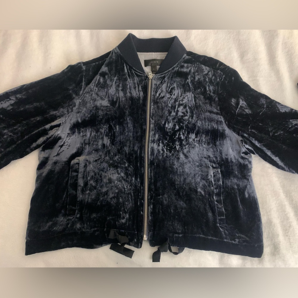 J.Crew Velvet Bomber Jacket in Midnight Navy Like New Size L - Picture 11 of 16